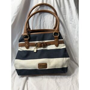 Tommy Hilfiger Purse Blue White Striped Canvas Nautical Expandable Beach Travel